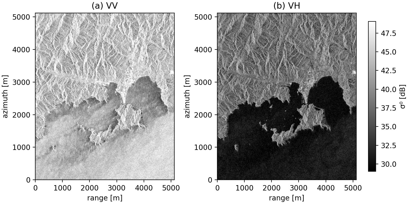 실제 Sentinel-1 GRD 이중 편파 crop