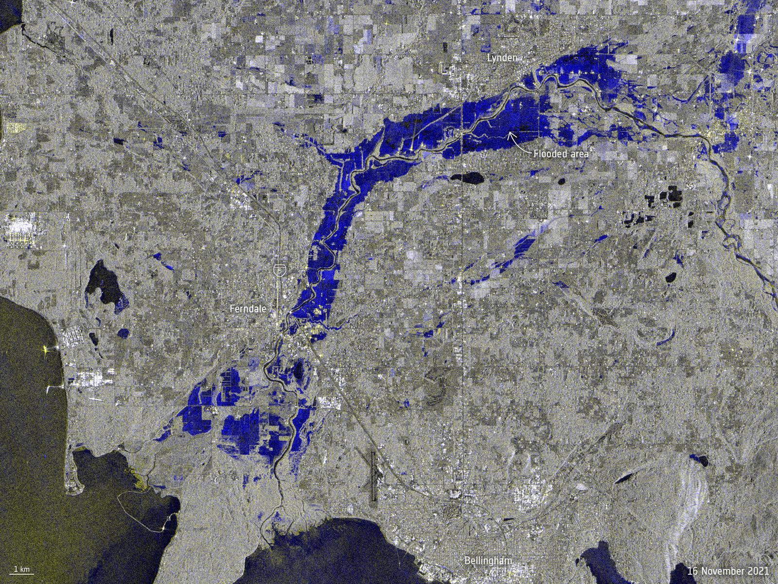 SAR 변화 탐지: 미국 Washington 주의 홍수(Sentinel-1, 2021)